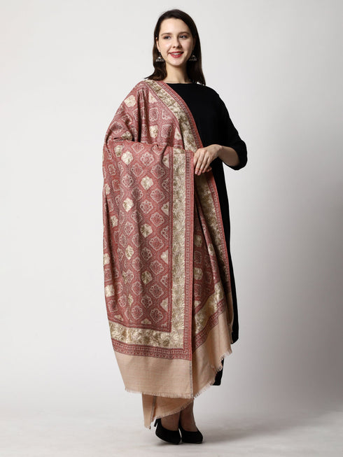 Women's Aari Embroidery Jammawar Wool Shawl